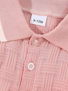 2pcs/Set Baby Boys Summer Jacquard Polo Collar Shirt And Casual Shorts Outfit - Pink - View 5
