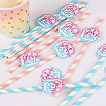 60 支性别揭示纸吸管，性别揭示派对用品，婴儿洗礼装饰，男孩或女孩婴儿洗礼家庭装饰礼物，性别揭示装饰，派对礼品，生日装饰 - 彩色 - 查看 3