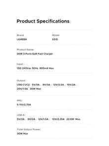 UGREEN 30W GAN PD Multi-Port Type C USB A Fast Charger Compatible With IPhone 16 15 14 Pro Max Pro Max Suitable For Travel, Office, Dorm, And Home Adapter Nan Fast Charging High Output Power - EU C Type Plug(220-240V) - View 9