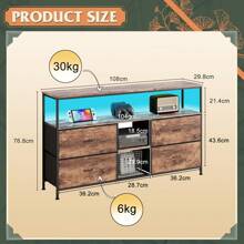 Mueble de TV 108*30*76 cm con 4 cajones de tela, mueble de almacenaje con 4 estantes abiertos, cómoda, mueble de salón/dormitorio, marrón