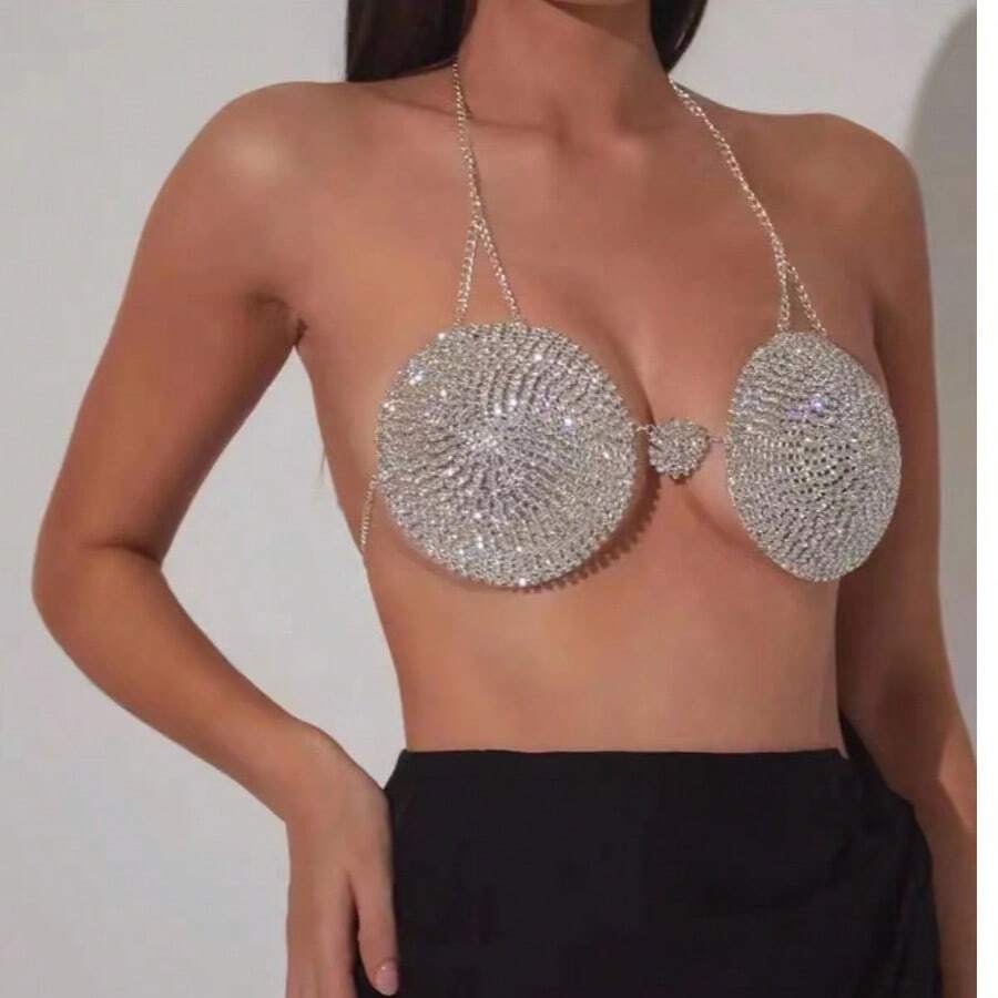 Fashionable Crystal Bikini Body Chain, Multilayered Crystal Body Jewelry, Sexy Luxury Crystal Body Necklace - Gold - View 1