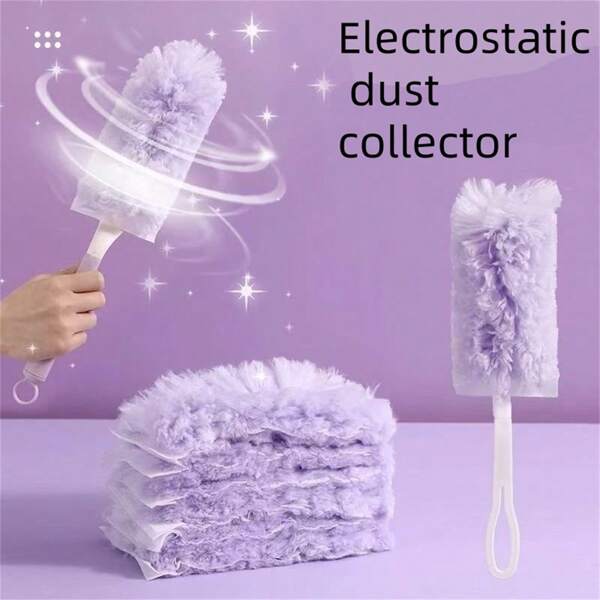 Colector de polvo de 10 piezas, cepillo de polvo grueso de doble cara, versión morada, repuesto de cepillo de polvo electrostático desechable, cabezal reemplazable, BOMBDEAL, no requiere electricidad para usar, adecuado para sala de estar, dormitorio, ropa, paredes, muebles, dispositivos electrónicos, cortinas y ventiladores de techo