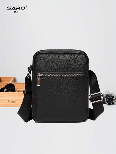 男士 PU 皮革单肩包，大容量斜挎包，时尚休闲工作周末旅行邮差包