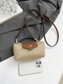 女士布料和尼龙迷你休闲斜挎包，磁扣饺子手提包，可爱又时尚 - 卡其色 - 查看 6