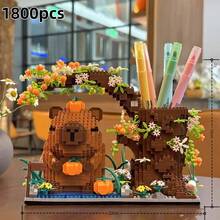 新款 Capybara 拼装积木笔筒，创意组装，可用作桌面装饰和笔筒，合理的节日礼物，适合返校、桌面办公和学习用品 - 彩色 - 查看 11