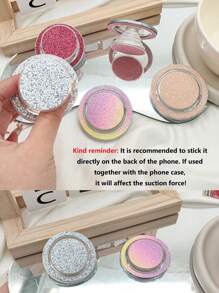 1 pieza Soporte magnético para teléfono con purpurina degradada (sin adhesivo), base de burbuja transparente, compatible con Apple Magsafe, soporte redondo plegable y expandible. (Solo teléfonos con función magnética pueden usarlo). Compatible con iPhone, teléfonos Android, regalo para cumpleaños, familia, amigos. Agarre de teléfono con empuje y tracción, soporte de teléfono, accesorios de teléfono.