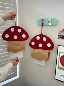 One Piece Cute Mushroom Diamond-Free Tissue Box, High Quality Creative Tissue Box, Wall Mounted Toilet Paper Holder, Decorative Hanging Bag, Send Hooks