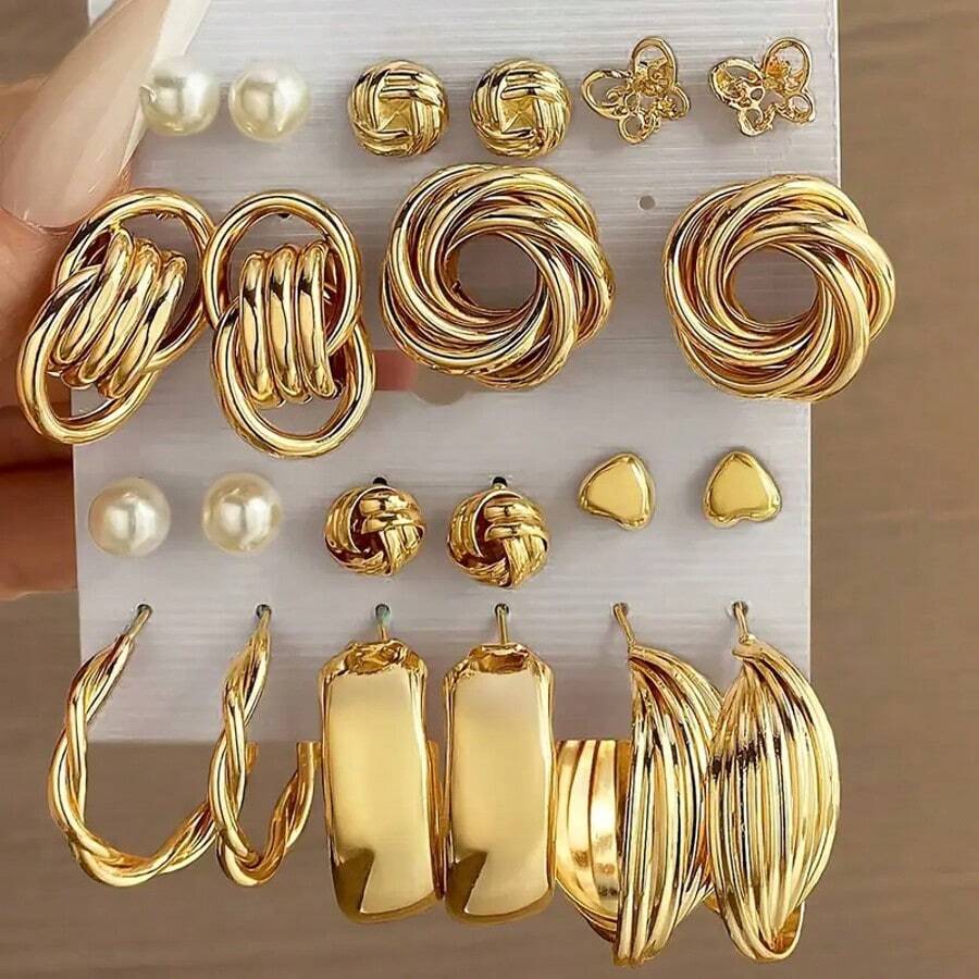 [Luxury Fashion Earrings] 11 Pairs Luxury Palace Style Fashion Earrings - Heart, Butterfly, Flower, Twisted, Geometric, Faux Pearl Earrings - Suitable For Women's Parties, Dates, Vacations, Minimalist Style Jewelry
