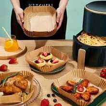 100 pièces de papier sulfurisé antiadhésif pour friteuse à air - papier sulfurisé brun pour cuisson, rôtissage et micro-ondes - nettoyage facile, cuisson plus saine, convient pour la maison et la cuisine commerciale, accessoire pour friteuse à air