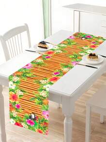 1pc Hawaii Table Runner, Toucan Flower Palm Leaf Pattern Polyester Table Cover, Hawaii Theme Party Decoration Table Cloth, Birthday Holiday Party Decoration Tablecloth, Hawaii Beach Party Decoration Table Set, Cabinet Decoration Cover, Kitchen Dining Room Decoration Table Flag, Summer Room Decoration Home Decoration Table Skirt, Summer Decoration, Summer Gift, Party Favor