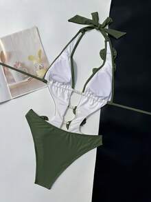 Europäischer und amerikanischer Stil Damen Mode 3D Blumen Dekor Neckholder sexy Badeanzug mit Hohlräumen