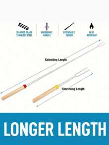 1 件彩色 32 英寸可伸缩棉花糖烘焙棒 - 耐用不锈钢 Smores 筷子，带木柄，适合露营、篝火和壁炉，包括方便的储物袋和篝火配件