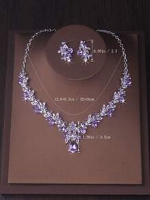 Premium Quality Women's Stylish Water Drop Pendant Necklace & Earrings Jewelry Set, Available In Purple, Navy Blue, Red, Suitable For Stage Performance, Formal Dress