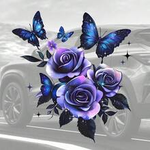 蝴蝶与紫色玫瑰图案贴纸 - 自粘式，适用于摩托车、汽车保险杠、家居装饰等，PVC材质，是送给妈妈的完美母亲节礼物 - 均碼 - 查看 10