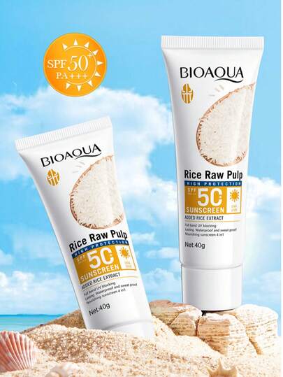 BIOAQUA Rice Raw Pulp Sunscreen - 50g | UV Protection, & Moisturizing | Smooths & Firms | Multi-Effect Isolation Cream For All Types