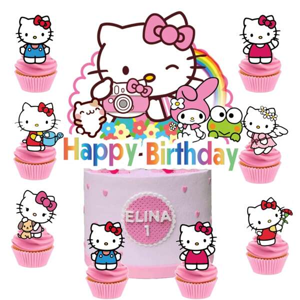 Sanrio 25pcs Sanrio Hello Kitty Cake Topper,Cupcake Toppers, Hello Kitty Birthday Decorations,Hello Kitty Theme Party Supplies, Hello Kitty Birthday Decorations,Hello Kitty Cake Decorations