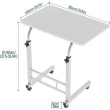 Escritorio para Laptop, Escritorio de pie móvil con Altura Ajustable, Mesa con Ruedas para Cama, fácil de Montar, Ideal para Oficina, Desayuno, café (80 x 40 cm, Blanco Cálido) - Blanco - Ver 2