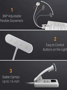 IFalarila Rechargeable Reading Lamp With Type-C Cable, Reading Lamp Clip [3 Colours And 10 Brightness] Mini Flexible Gooseneck And Clip Night Light For Children