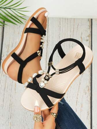 Nymode damer, tjock sula, mjuk mellansula, halkfri stor sulrem, sandaler med elastiska band, sportsandaler för utomhusbruk