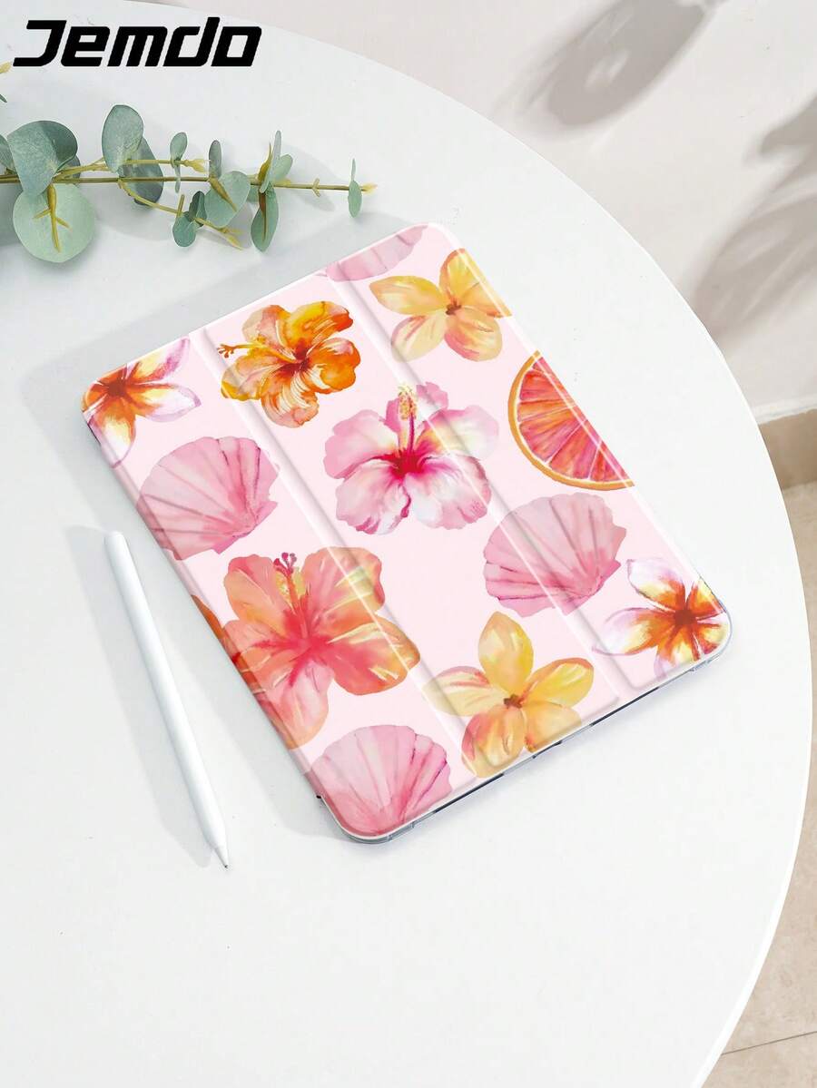 Flower Pink Floral Printed Tablet Case, Anti-Drop Protection, With Pen ...