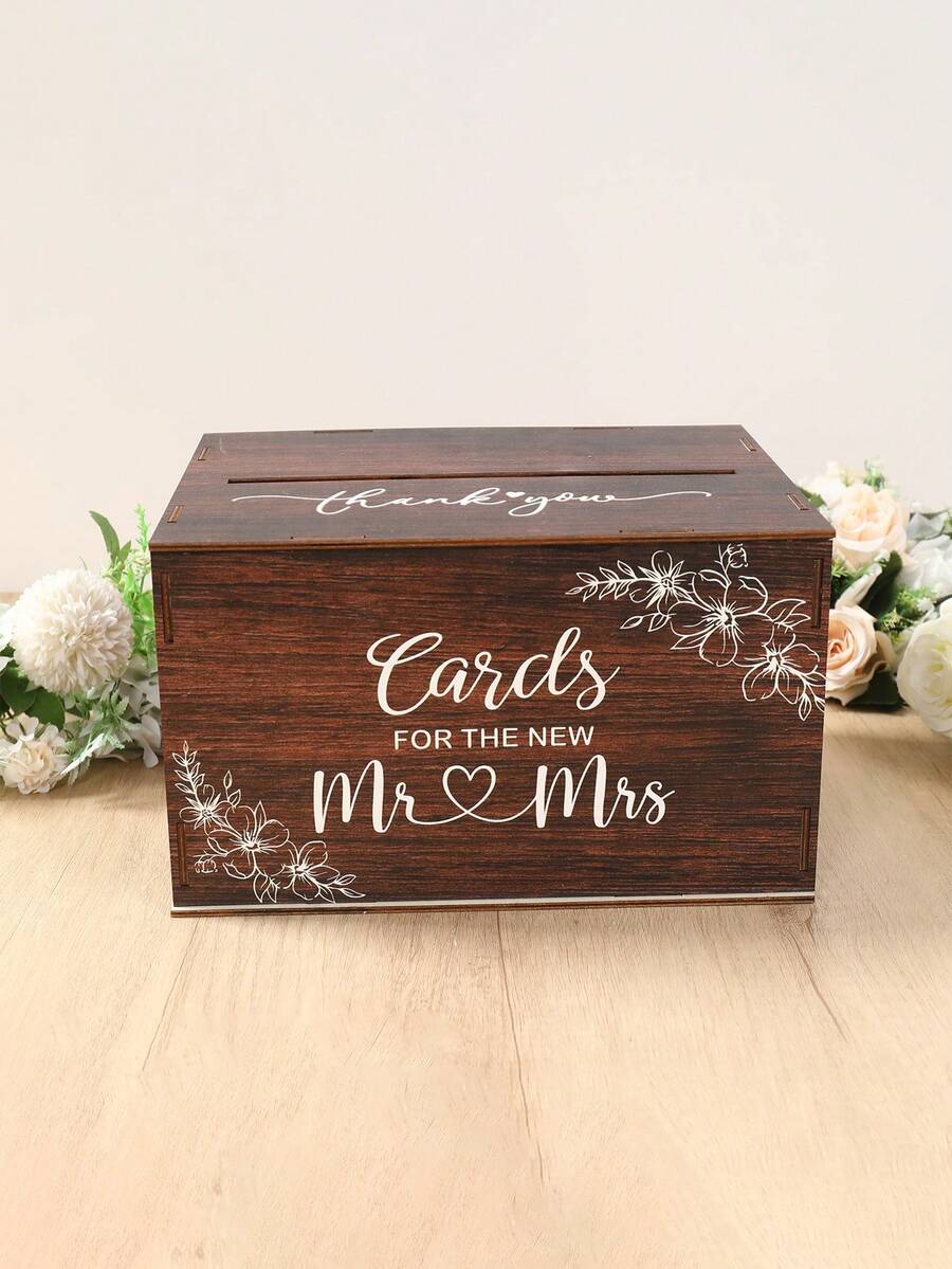 1Set Wooden Wedding Card Box Sign-In Box, Mr. & Mrs. Card Design ...