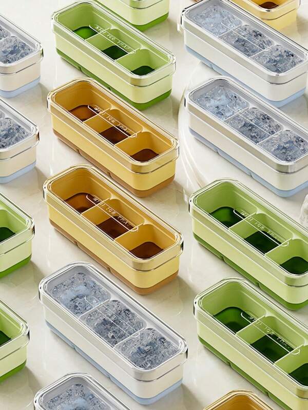 3pcs Soft Bottom Square Ice Cube Tray, Ice Mold With Lids, Mini Ice Cream Making Trays