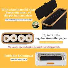 1pc Bathroom Toilet Paper Holder With Storage, Bamboo Toilet Paper Storage Bin, Toilet Paper Storage With Lid, Bathroom Toilet Paper Organizer And Storage, Toilet Paper Storage Basket, Toilet Paper Holder For Bathroom, Toilet Tissue Dispenser For Home, Office - Multicolor - View 4