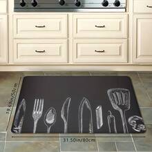 1pc Simple & Versatile Cutlery Printed High-Rebound Water Absorption Anti-Slip Kitchen Decor Mat, Suitable For Dining Room, Kitchen, Entryway And More - Multicolor - View 13