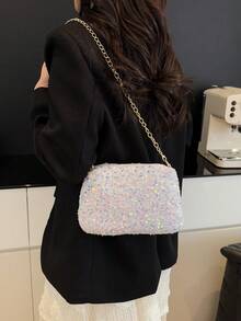 1pc Shiny PVC Zippered Clutch Crossbody Bag, Fashionable & Stylish Wallet Pouch Suitable For Women Party Outfit - White - View 3