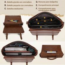 Portafolios para Hombre Maletin Retro Cuero 15.6 Pulgadas Portafolio Impermeable Bolsa de Mensajero Grande Portafolios para Laptop,para Oficina, Negocios, Viajes, Universidad - Marrón - Ver 10