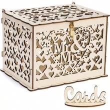1 set scatola portacarte da matrimonio in legno con serratura e portacarte, portacarte e portadanaro stile country per matrimonio, scatola regalo da matrimonio per ricevimento, anniversario, addio al nubilato, festa, richiede assemblaggio