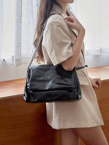 Large Capacity Commuter Tote Bag, 2025 New Fashion Chain Strap Shoulder Handbag, High-End Underarm Bag - Black - View 4