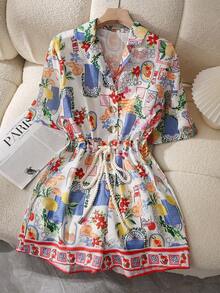 Casual Fashion Versatile Drawstring Vacation Dress - Multicolor - View 2