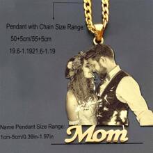 Customized Photo & Text Engraved Pendant Necklace - For Women, Couples, Family - Mother's Day Gift, High-Quality Golden Chain, Birthday Memorial Jewelry, Anniversary, Custom Necklace