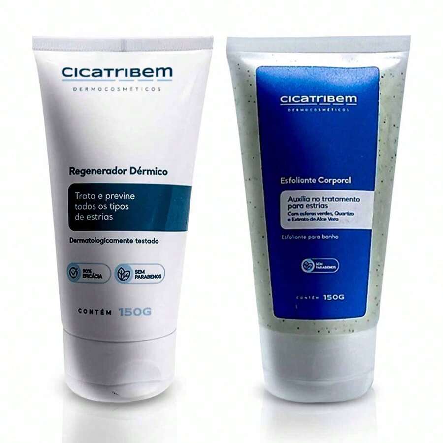 Kit Creme Anti Estrias E Esfoliante Corporal Cicatribem - Azul e Branco - Visão 1