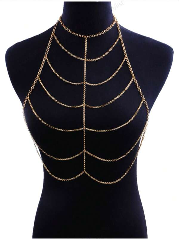 قطعة واحدة من السلسلة الذهبية للجسم ، السلسلة الصدرية المثيرة ، مجوهرات الشاطئ