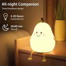 Urocza gruszkowa lampka nocna LED - czuła na dotyk, ładowana przez USB, ściemniana silikonowa lampka nocna, tworzy przytulną atmosferę w sypialni, lampka nocna dla dzieci