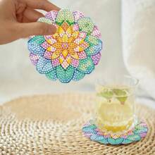 New DIY Diamond Painting Set, Full Drill Diamond Decoration For Living Room/Bedroom, Tea Cup Mat, 8pcs, Mandala Design