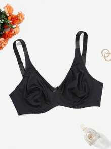 Nahtloser Smoothing-BH Große Größen für Damen mit vollständiger Abdeckung und ohne Bügel, schwarzer minimalistischer glatter Formbecher, bequeme Alltagsunterwäsche