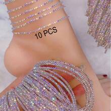 G-S Bling Blings Kette Fußkettchen Hochzeitsfotografie Requisiten Funkelndes Knöchel Armband Bollinger Bollingen Göttin AB Bunte elastische Imitations Knötchen Kette - Funkelnde Glasperlen, langanhaltend elastisches Design für Frauen, eleganter Party- und Alltagsschmuck
