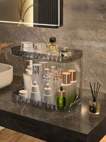 1 pieza Estantería de almacenamiento de maquillaje, Caja de almacenamiento transparente sencilla, Organizador de tocador, Soporte para productos de cuidado de la piel de gran capacidad, Apto para botellas, tazas, cosméticos, Decoración de habitación, Decoración del hogar, Accesorios de baño, Para vacaciones en la playa, Colección de baño, Colección de dormitorio, Gran capacidad