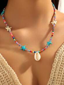 1 Ocean Storm Simia Necklace, Vacation Style Starfish/Shell/Turtle Bead Collarbone Chain/Necklace - Multicolor - View 13