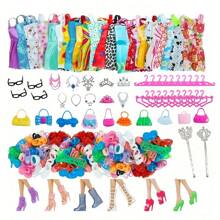 32pcs/Set Fashion Style Outfit & Accessories For 11.5in/30cm Doll, Including Mini Dress, Shoes, Bags, Hangers, Necklace, Glasses, Handmade Toys, Christmas Gift