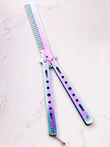 蝴蝶折叠刀梳，男女通用，小巧便携，精致优雅，握感舒适，耐用，边缘光滑，适合户外活动、运动、日常使用、礼物、玩具、送给朋友 - 彩色 - 查看 3