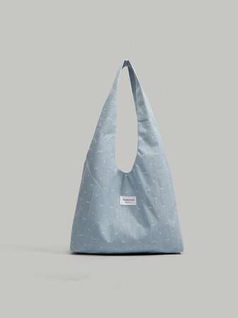 韩版蝴蝶结刺绣帆布手提包2025新款学生早教通勤托特包单肩包大号