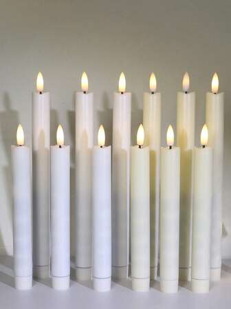 Flameless Ivory Taper Candles Dinner Candles Flickering Warm 3D Wick LED Candles Window Candles Set Of 6 Christmas Wedding Home Decor. (Without Battery)
