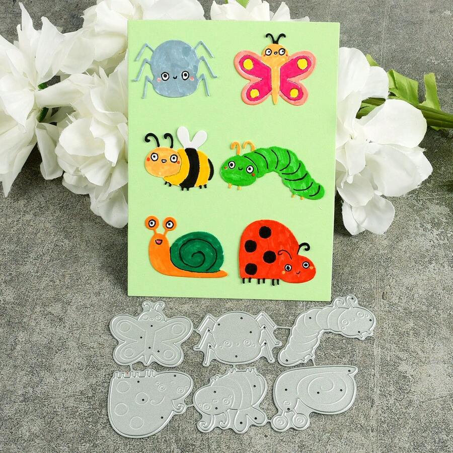 1pc 6pcs Insect Shape Metallic Die Cut For DIY Scrapbooking Photo Album Sticker, Greeting Card, Gift Card Decoration - Silver - View 1