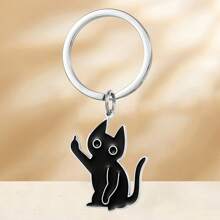 1 pieza Llavero de gato de aleación de zinc, colgante de acero inoxidable de gato negro de dibujos animados con dedo medio, versátil