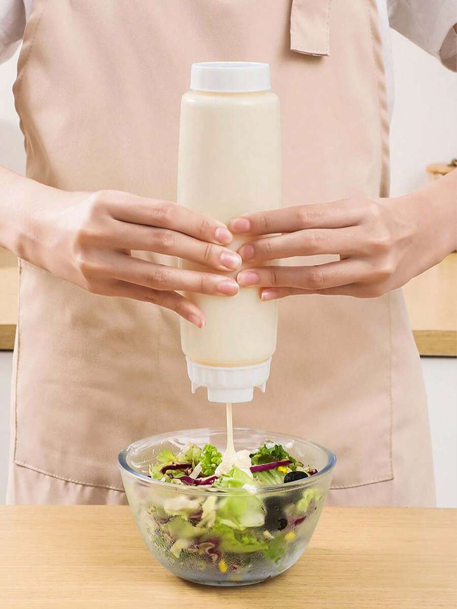 1 件日式双头挤压瓶，倒置挤压瓶，可再填充，大喷嘴分配器，适用于酱汁、番茄酱、酸奶油和糖浆，自密封，塑料调味容器，适用于厨房和餐馆。