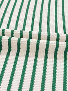 Acelitt 条纹撞色肩部短袖针织休闲圆领T恤，夏季 - 綠色 - 查看 10